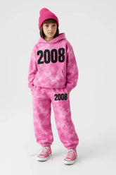 Kids Pink Tie & Dye Tracksuit – 100% Cotton Terry Hoodie & Joggers Set